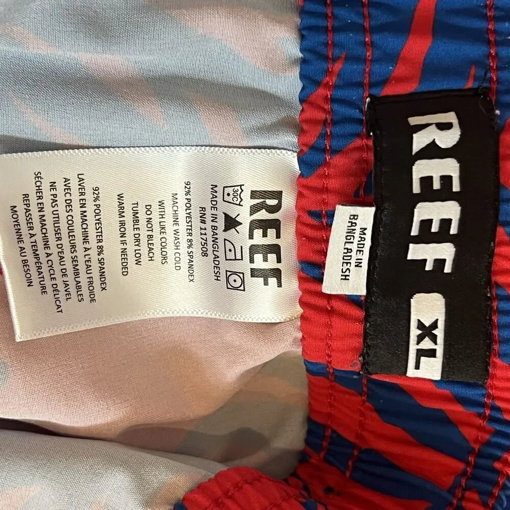 Reef Board Shorts Red Blue Tropical Floral Drawstring Pockets Stretch Mens XL